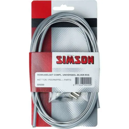 Simson remkabel set universeel 2 nippels RVS zilve